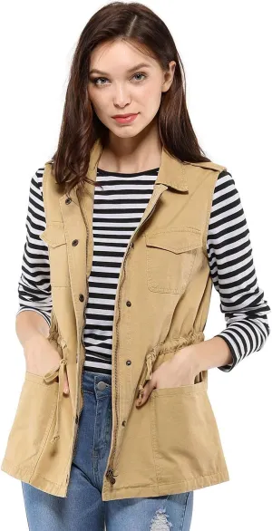 Allegra K Women's Zip Up Sleeveless Jacket Utility Anorak Outwear Cargo Vest