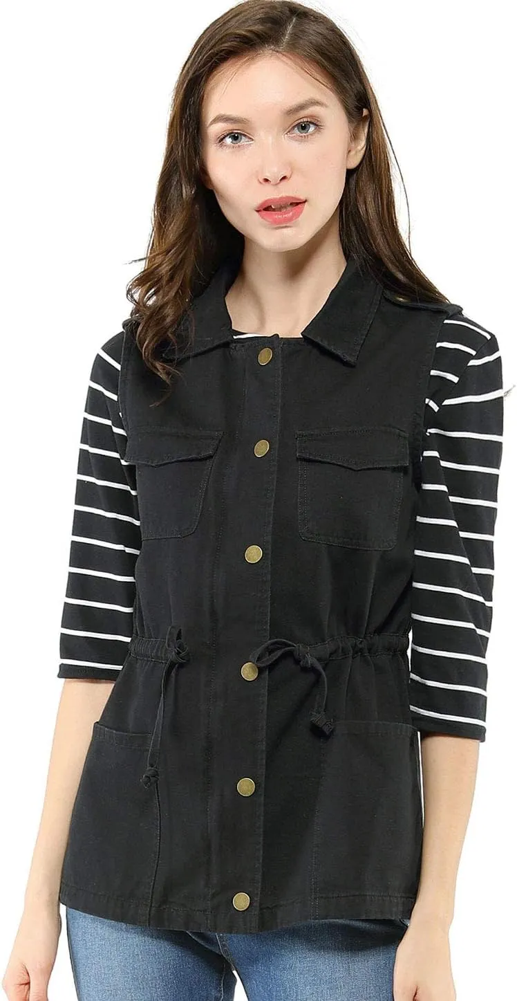 Allegra K Women's Zip Up Sleeveless Jacket Utility Anorak Outwear Cargo Vest