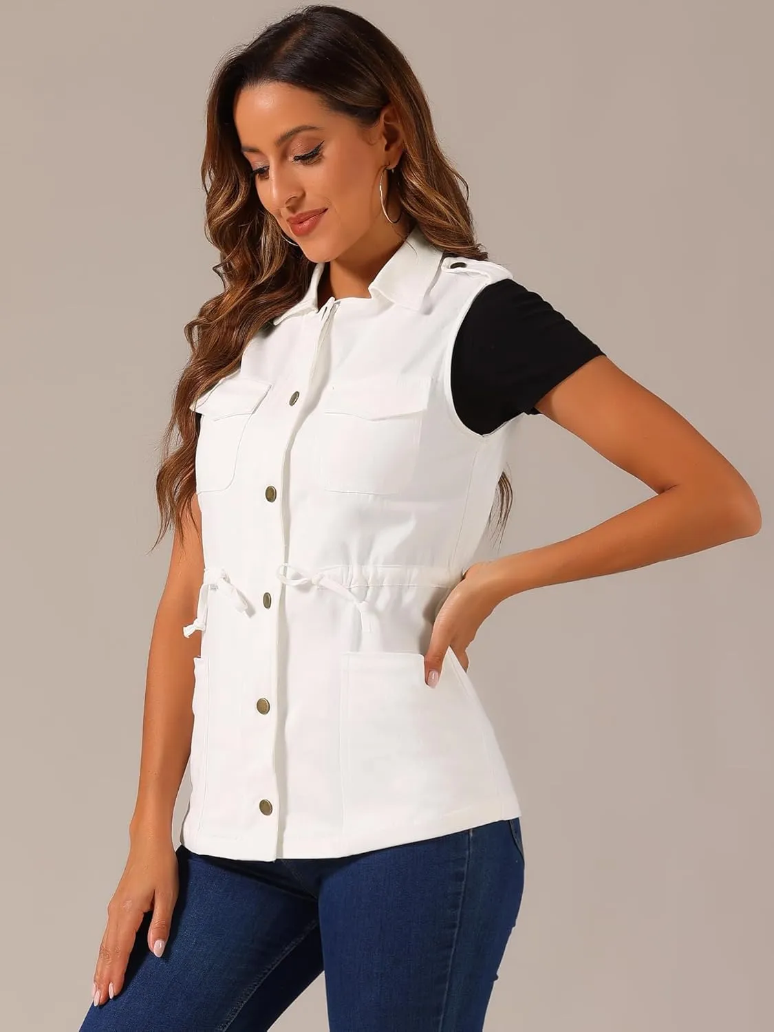 Allegra K Women's Zip Up Sleeveless Jacket Utility Anorak Outwear Cargo Vest
