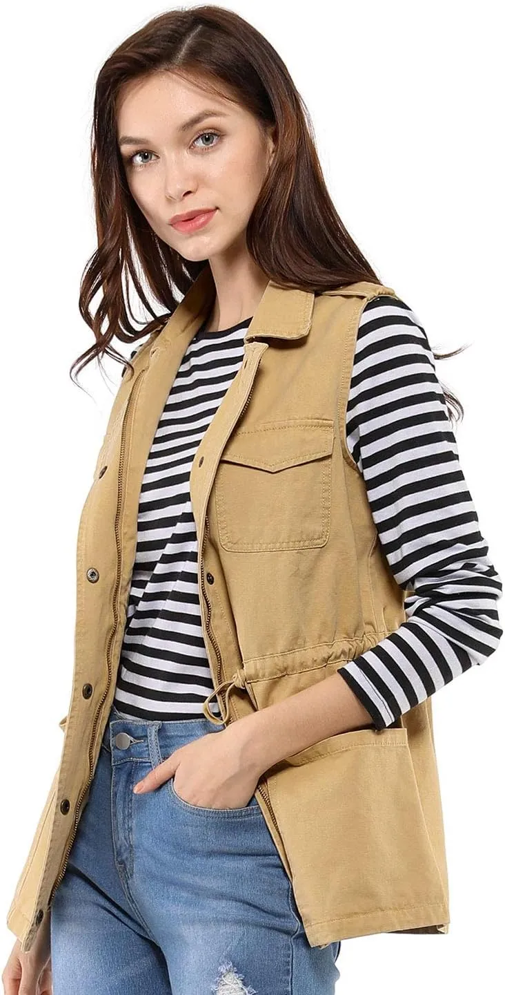 Allegra K Women's Zip Up Sleeveless Jacket Utility Anorak Outwear Cargo Vest