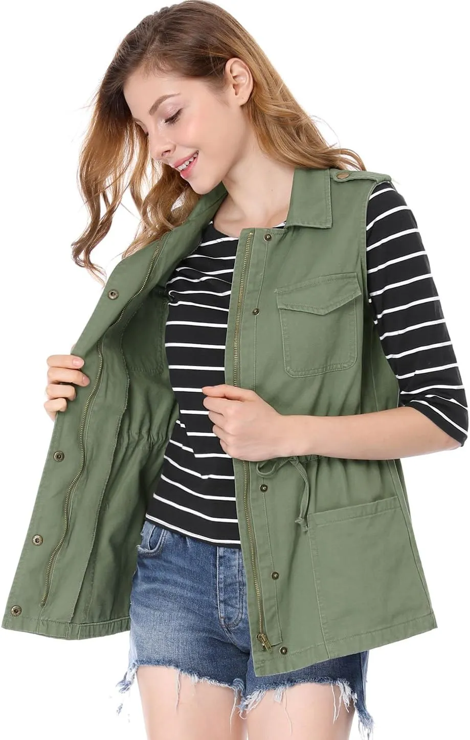 Allegra K Women's Zip Up Sleeveless Jacket Utility Anorak Outwear Cargo Vest