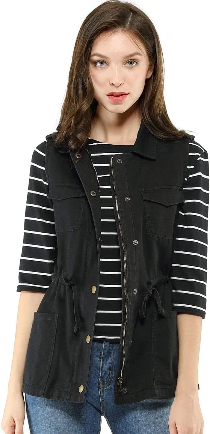 Allegra K Women's Zip Up Sleeveless Jacket Utility Anorak Outwear Cargo Vest