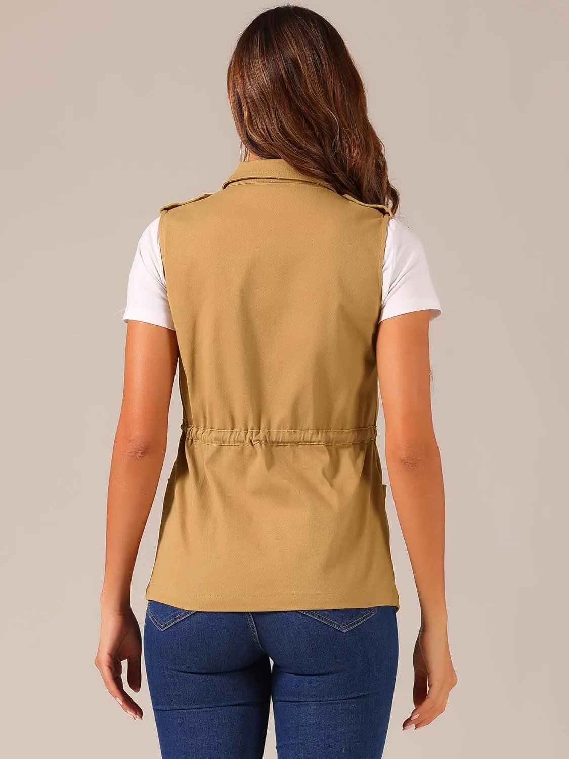 Allegra K Women's Zip Up Sleeveless Jacket Utility Anorak Outwear Cargo Vest