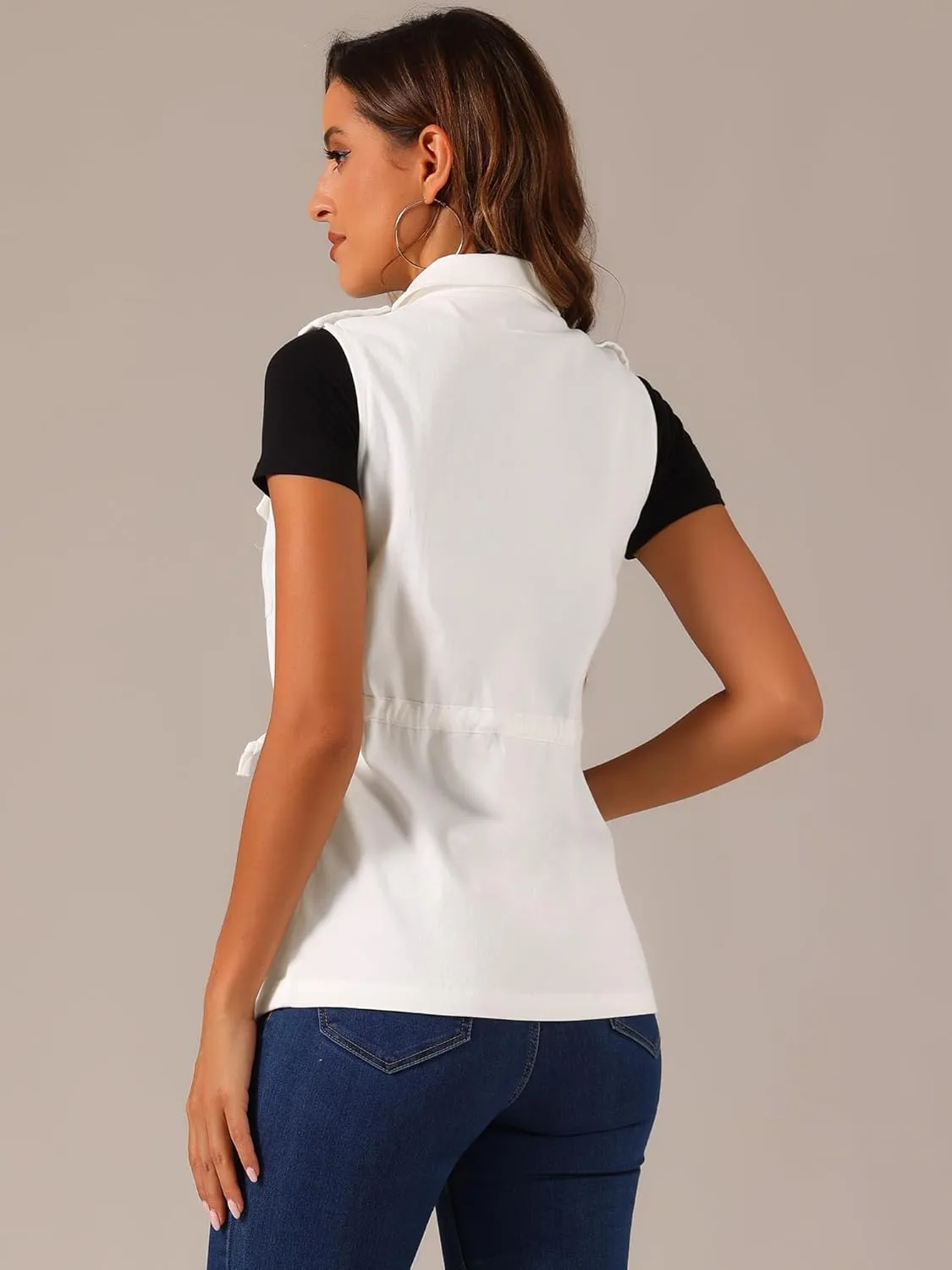 Allegra K Women's Zip Up Sleeveless Jacket Utility Anorak Outwear Cargo Vest