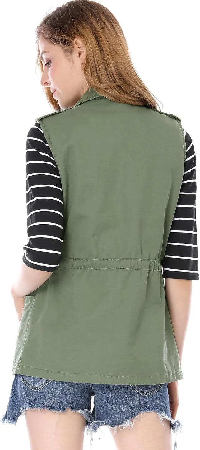 Allegra K Women's Zip Up Sleeveless Jacket Utility Anorak Outwear Cargo Vest
