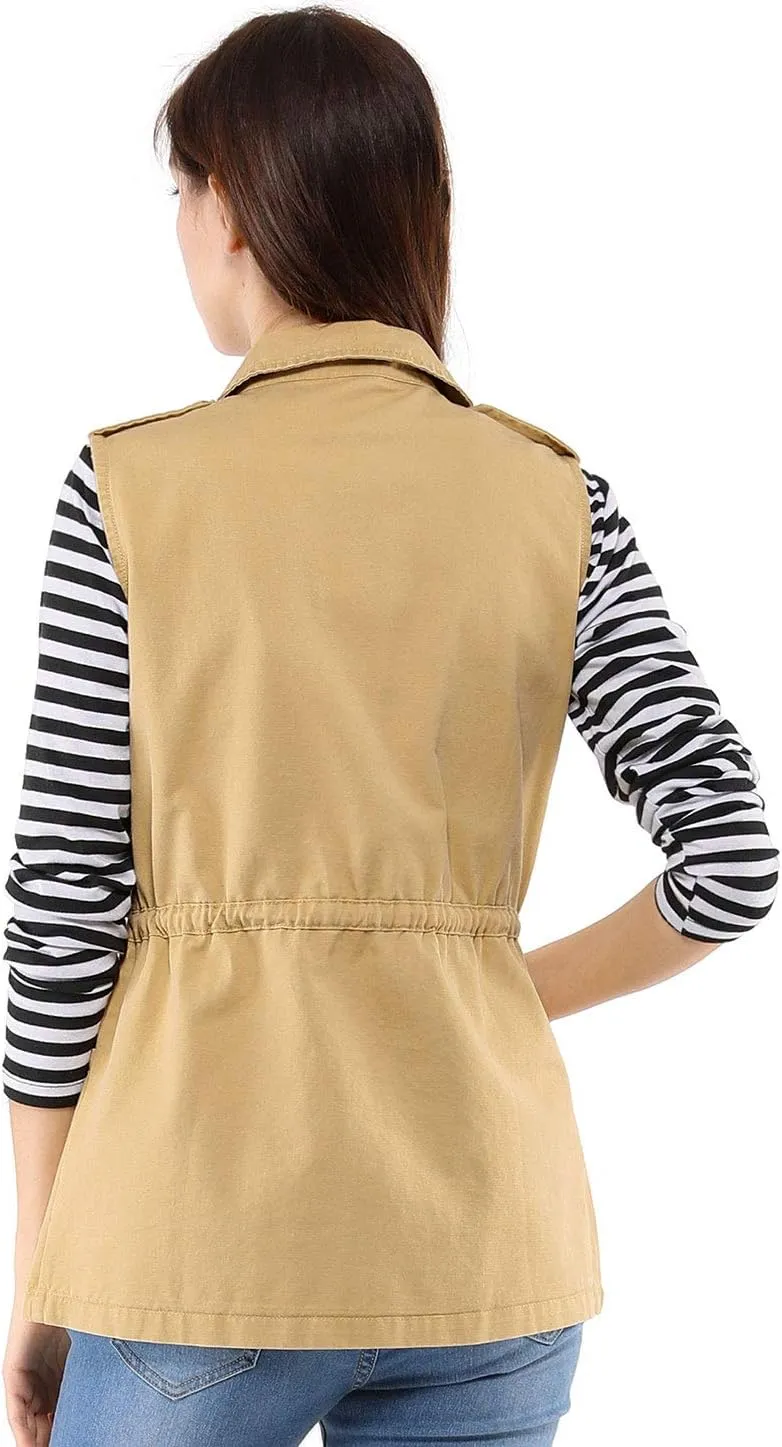 Allegra K Women's Zip Up Sleeveless Jacket Utility Anorak Outwear Cargo Vest