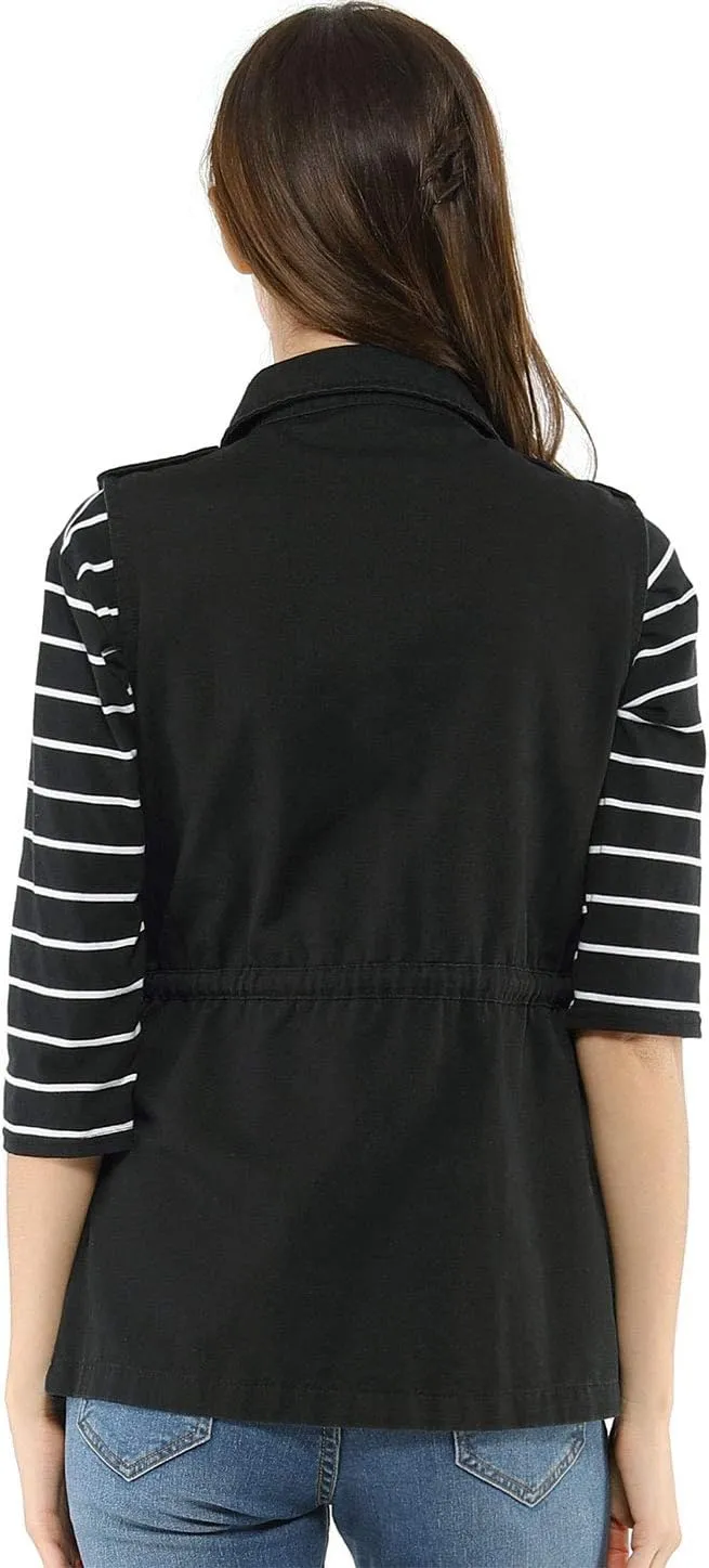 Allegra K Women's Zip Up Sleeveless Jacket Utility Anorak Outwear Cargo Vest