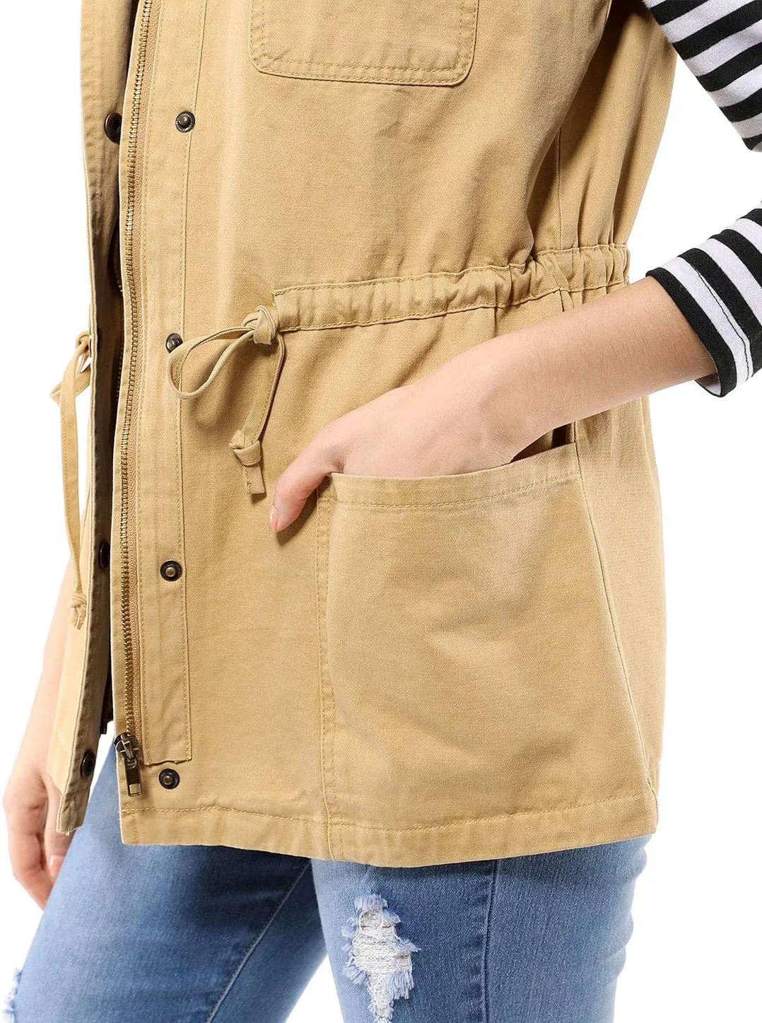 Allegra K Women's Zip Up Sleeveless Jacket Utility Anorak Outwear Cargo Vest