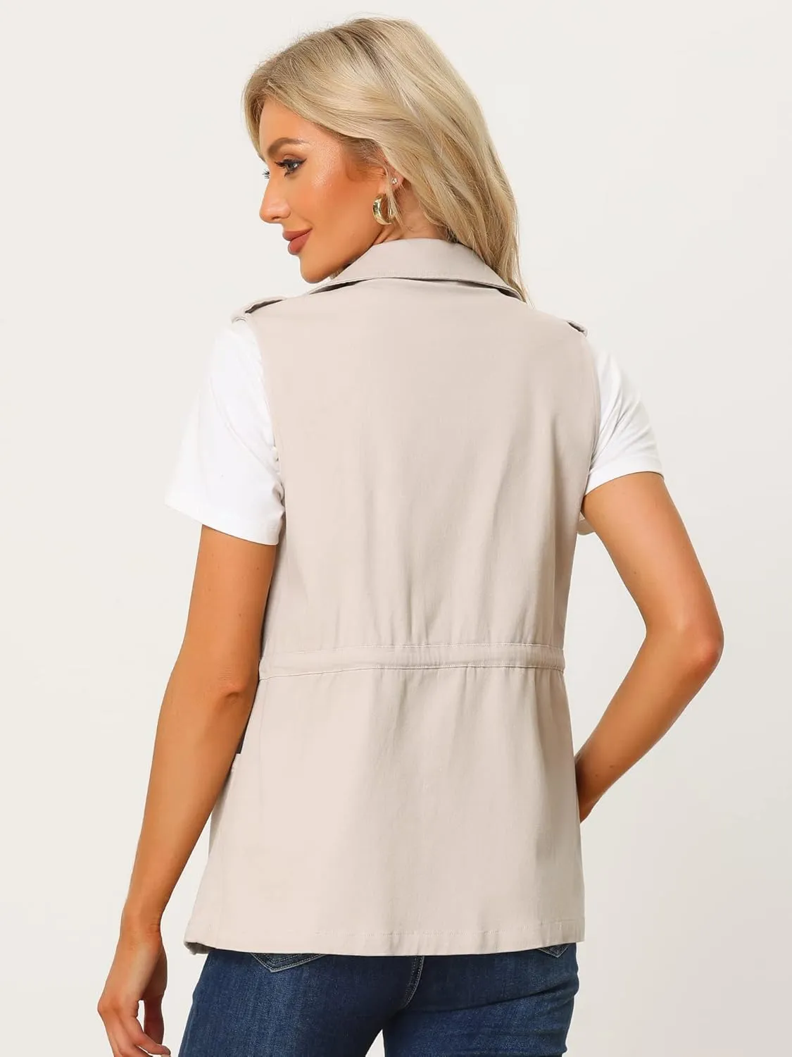 Allegra K Women's Zip Up Sleeveless Jacket Utility Anorak Outwear Cargo Vest