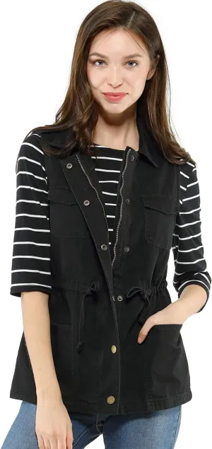 Allegra K Women's Zip Up Sleeveless Jacket Utility Anorak Outwear Cargo Vest