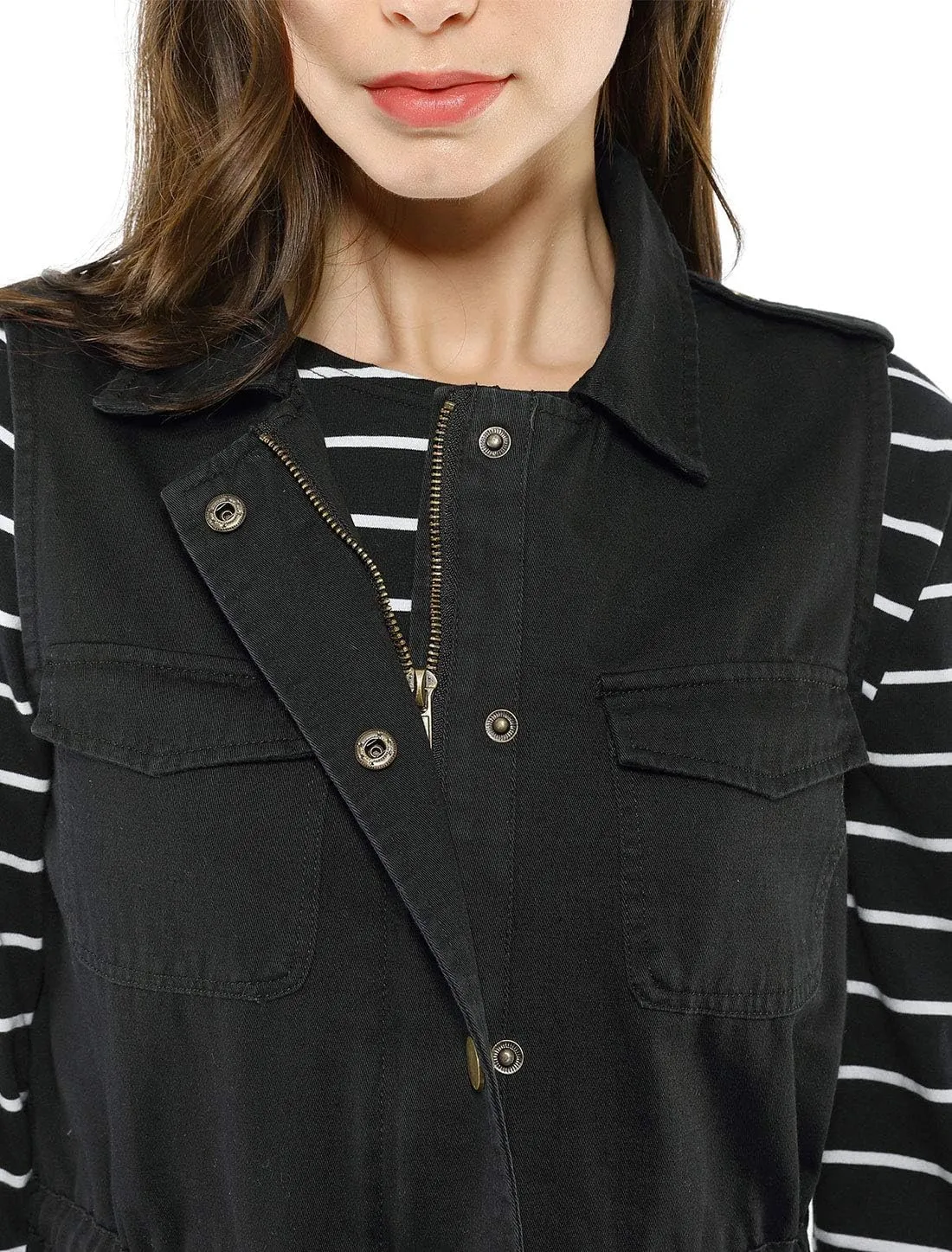 Allegra K Women's Zip Up Sleeveless Jacket Utility Anorak Outwear Cargo Vest