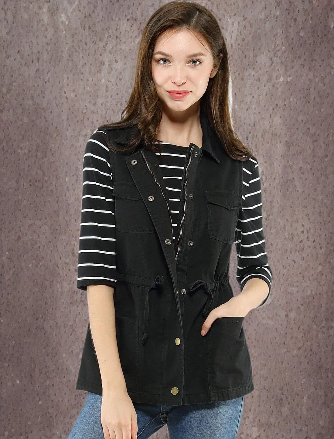 Allegra K Women's Zip Up Sleeveless Jacket Utility Anorak Outwear Cargo Vest