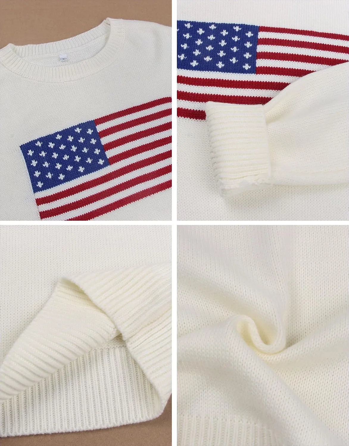 Alsol Lamesa Womens American Flag Graphic Sweater Patriotic Long Sleeve Pullover Sweaters Crew Neck Knit Tops