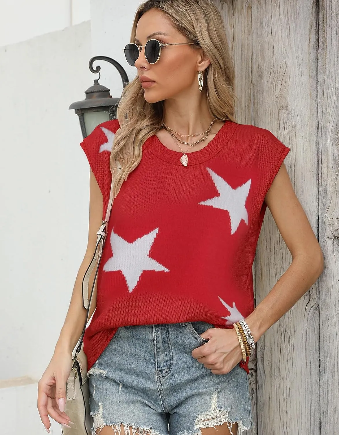 Alsol Lamesa Womens Cap Sleeve Sweater Vest Knit Lightweight Pullover Sweaters Crewneck Tank Tops