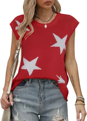 Alsol Lamesa Womens Cap Sleeve Sweater Vest Knit Lightweight Pullover Sweaters Crewneck Tank Tops