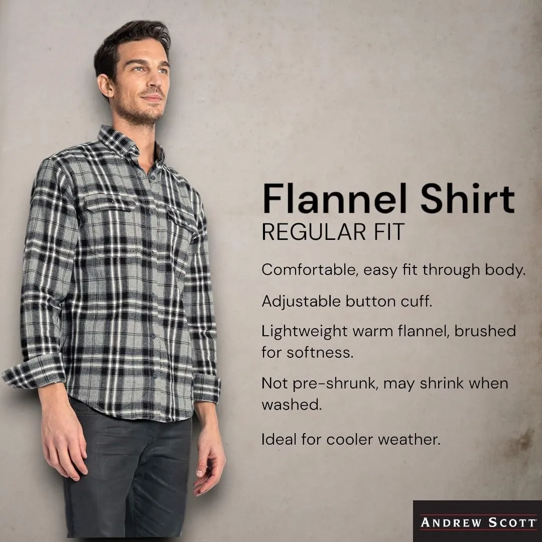 Andrew Scott Men's Button Down Regular Fit Long Sleeve Plaid Flannel Casual Shirts - Multi Packs
