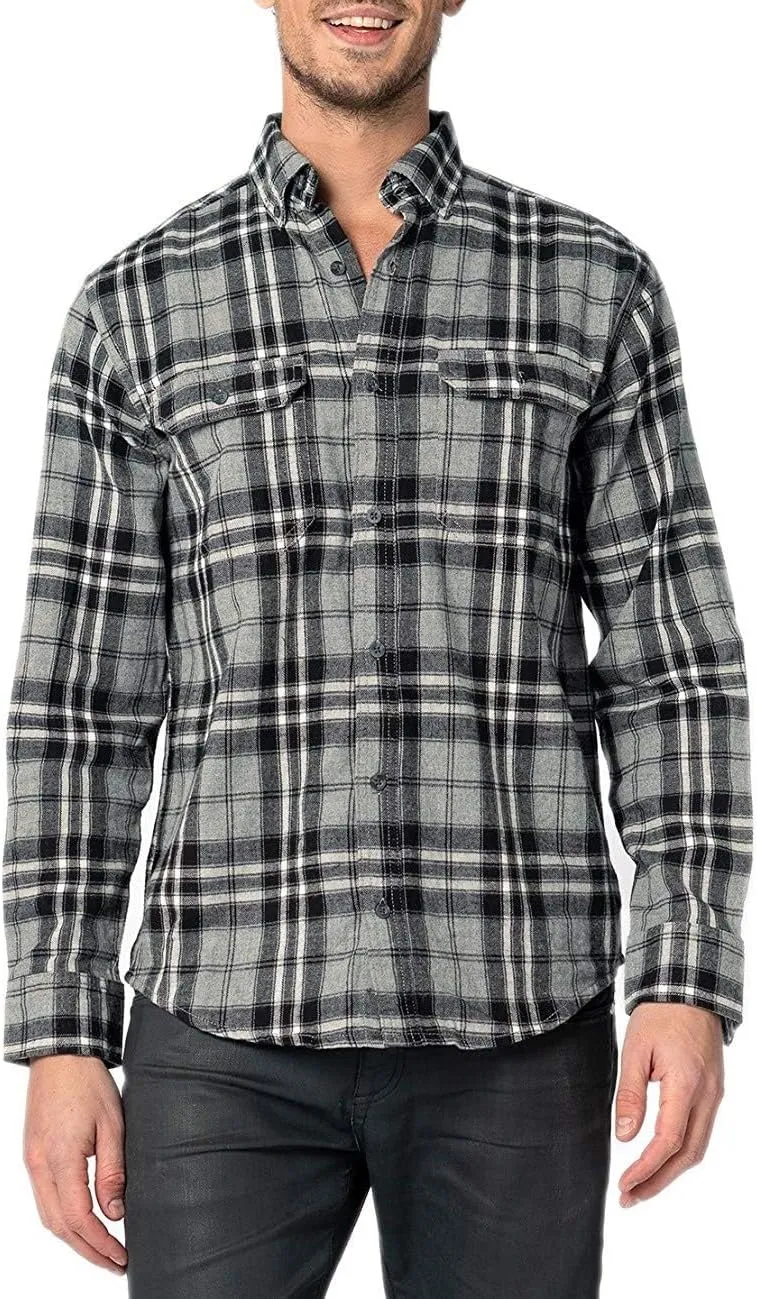 Andrew Scott Men's Button Down Regular Fit Long Sleeve Plaid Flannel Casual Shirts - Multi Packs
