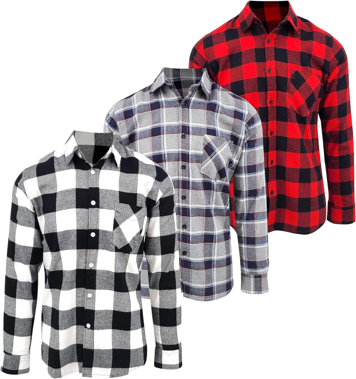 Andrew Scott Men's Button Down Regular Fit Long Sleeve Plaid Flannel Casual Shirts - Multi Packs