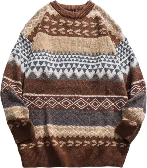 Arssm Mens Vintage Sweater Grandpa Oversized Cable Knit Crewneck Pullovers Casual Long Sleeve Striped Sweater