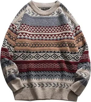 Arssm Mens Vintage Sweater Grandpa Oversized Cable Knit Crewneck Pullovers Casual Long Sleeve Striped Sweater