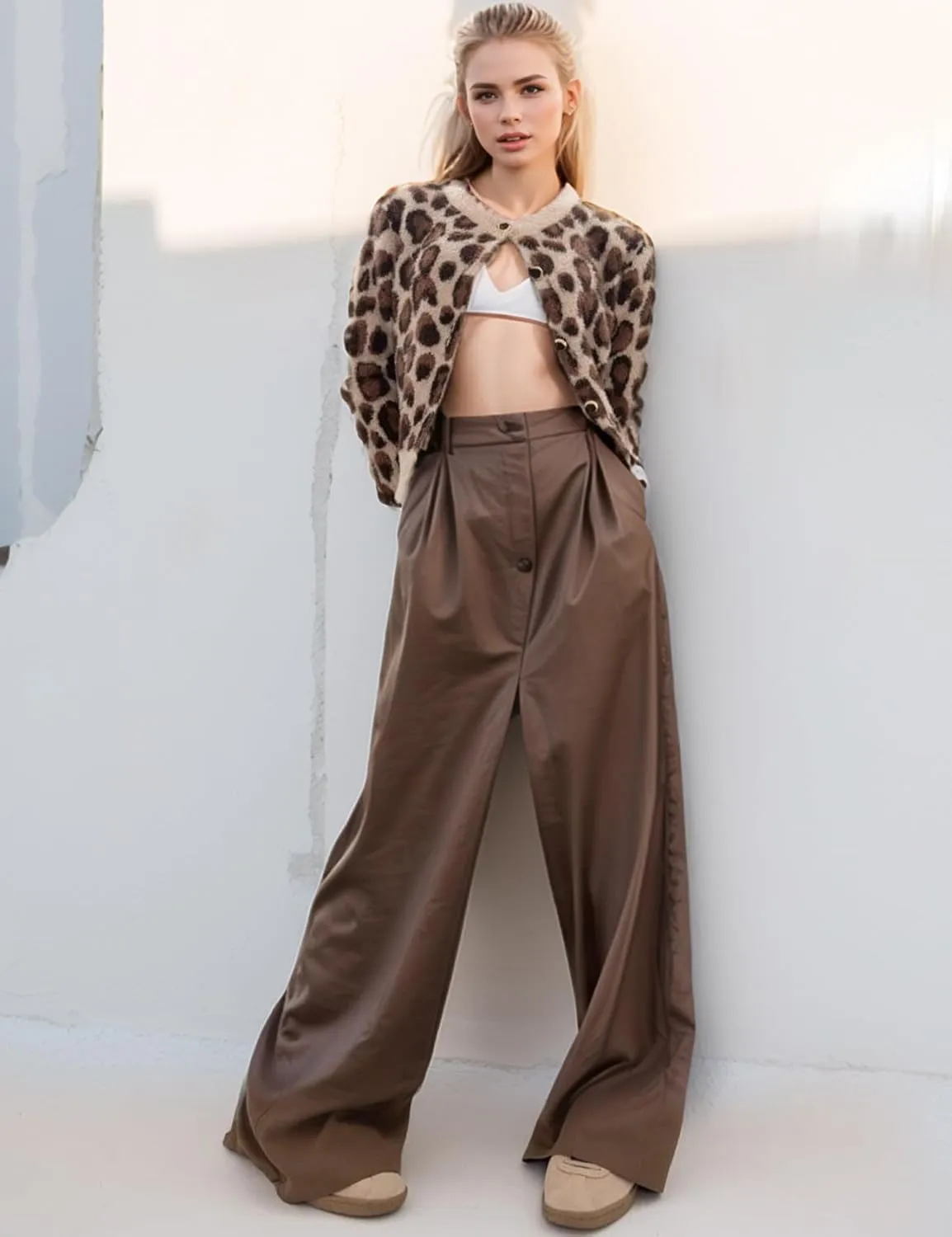 Arssm Womens Leopard Printed Cardigans 2024 Crewneck Printed Fluffy Sweaters Long Sleeve Fuzzy Sweater Knitwear