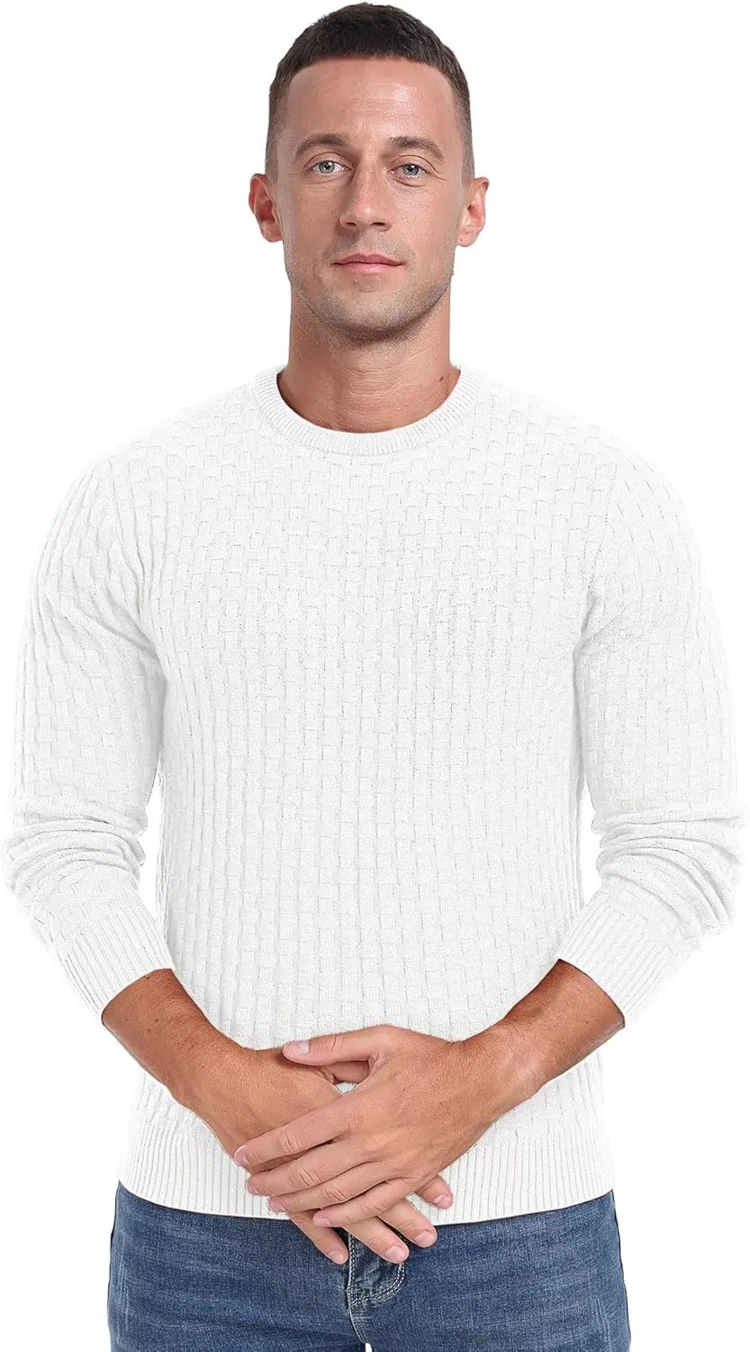Askdeer Men's Crewneck Pullover Sweater Waffle Long Sleeve Casual Sweater Soft Knit Waffle Texture Sweater Ribbing Edge