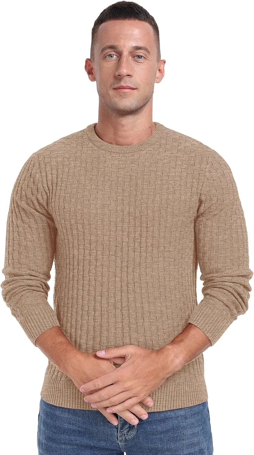 Askdeer Men's Crewneck Pullover Sweater Waffle Long Sleeve Casual Sweater Soft Knit Waffle Texture Sweater Ribbing Edge