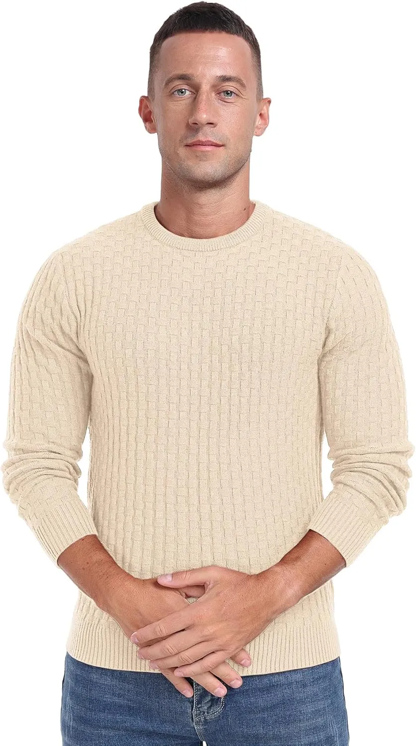 Askdeer Men's Crewneck Pullover Sweater Waffle Long Sleeve Casual Sweater Soft Knit Waffle Texture Sweater Ribbing Edge