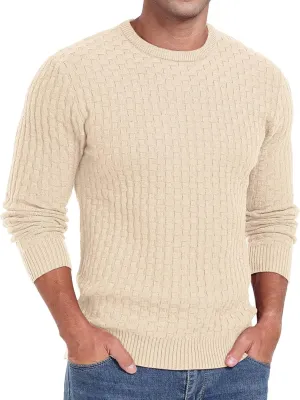 Askdeer Men's Crewneck Pullover Sweater Waffle Long Sleeve Casual Sweater Soft Knit Waffle Texture Sweater Ribbing Edge