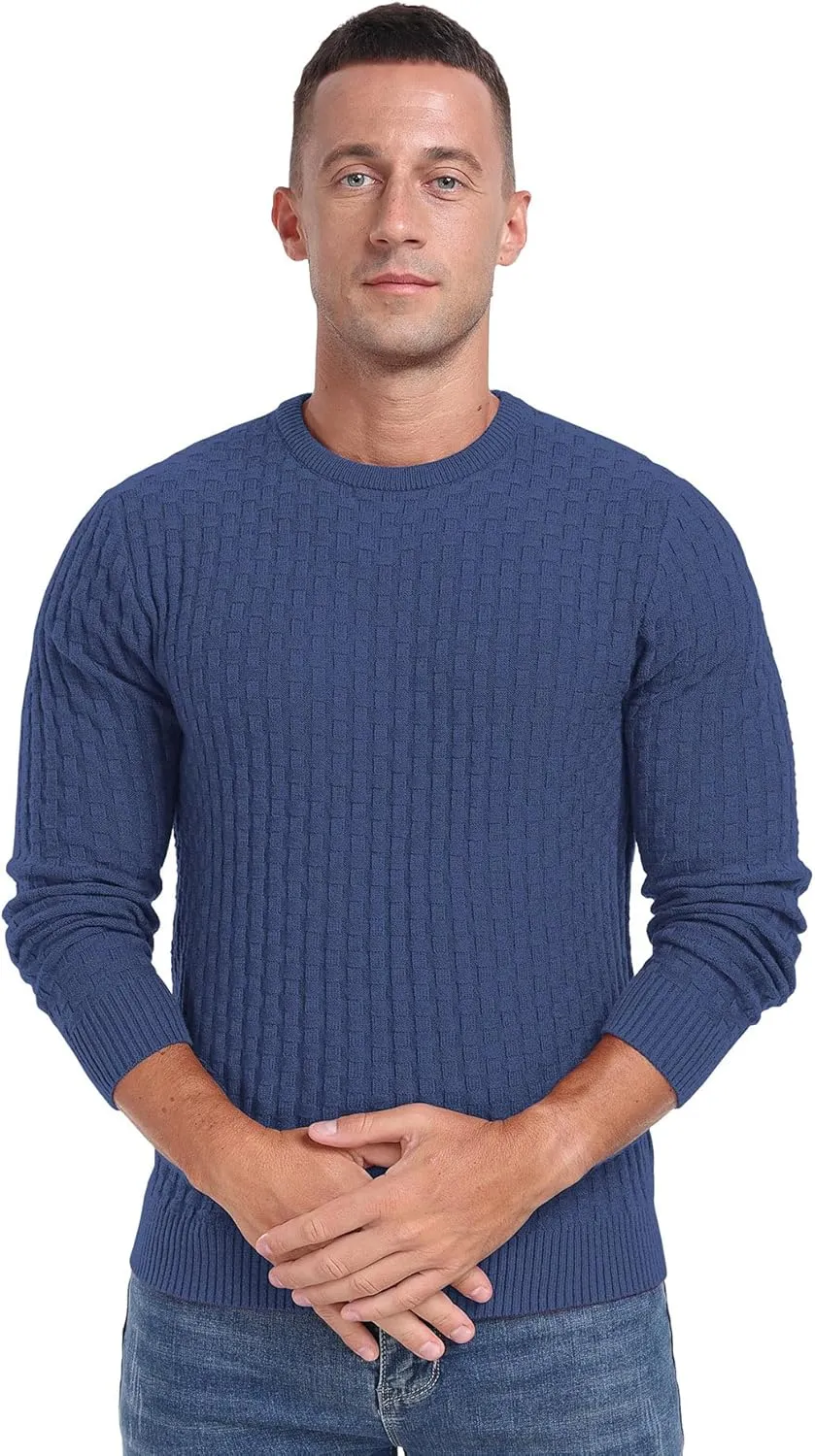 Askdeer Men's Crewneck Pullover Sweater Waffle Long Sleeve Casual Sweater Soft Knit Waffle Texture Sweater Ribbing Edge