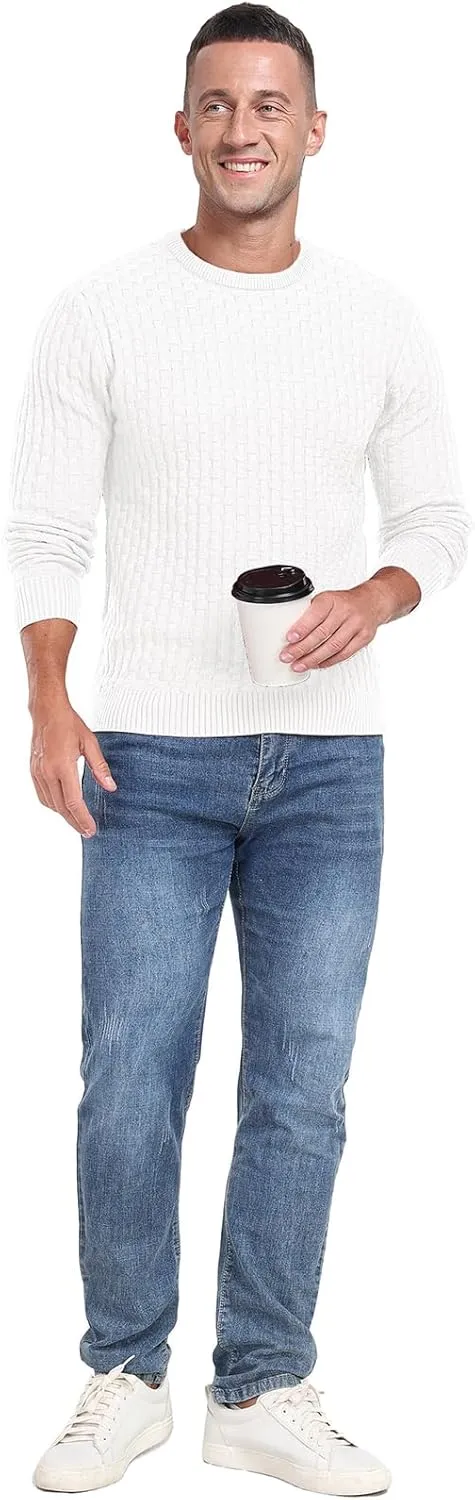 Askdeer Men's Crewneck Pullover Sweater Waffle Long Sleeve Casual Sweater Soft Knit Waffle Texture Sweater Ribbing Edge