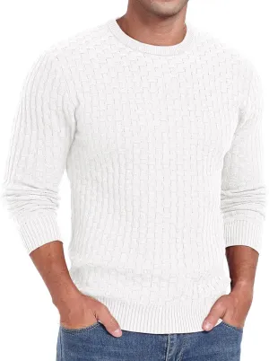 Askdeer Men's Crewneck Pullover Sweater Waffle Long Sleeve Casual Sweater Soft Knit Waffle Texture Sweater Ribbing Edge