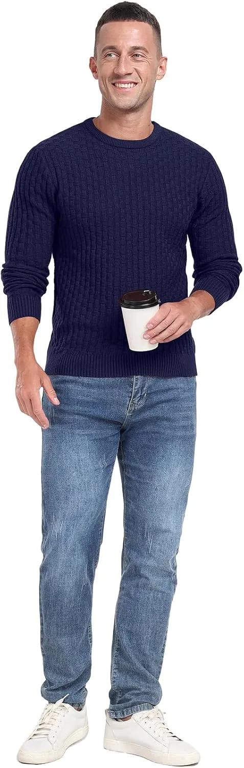 Askdeer Men's Crewneck Pullover Sweater Waffle Long Sleeve Casual Sweater Soft Knit Waffle Texture Sweater Ribbing Edge
