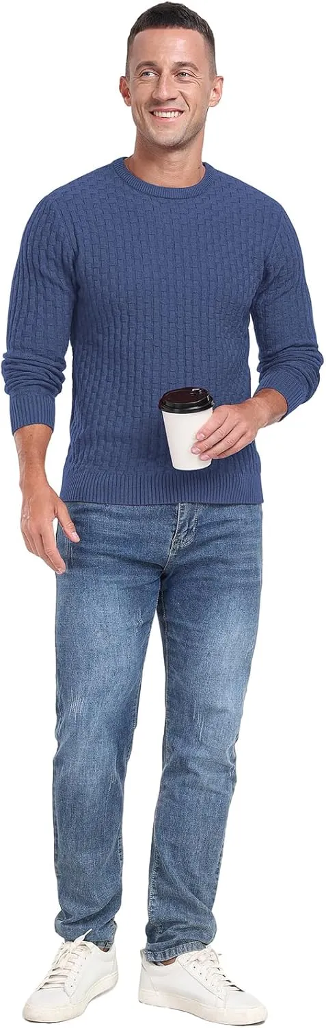 Askdeer Men's Crewneck Pullover Sweater Waffle Long Sleeve Casual Sweater Soft Knit Waffle Texture Sweater Ribbing Edge