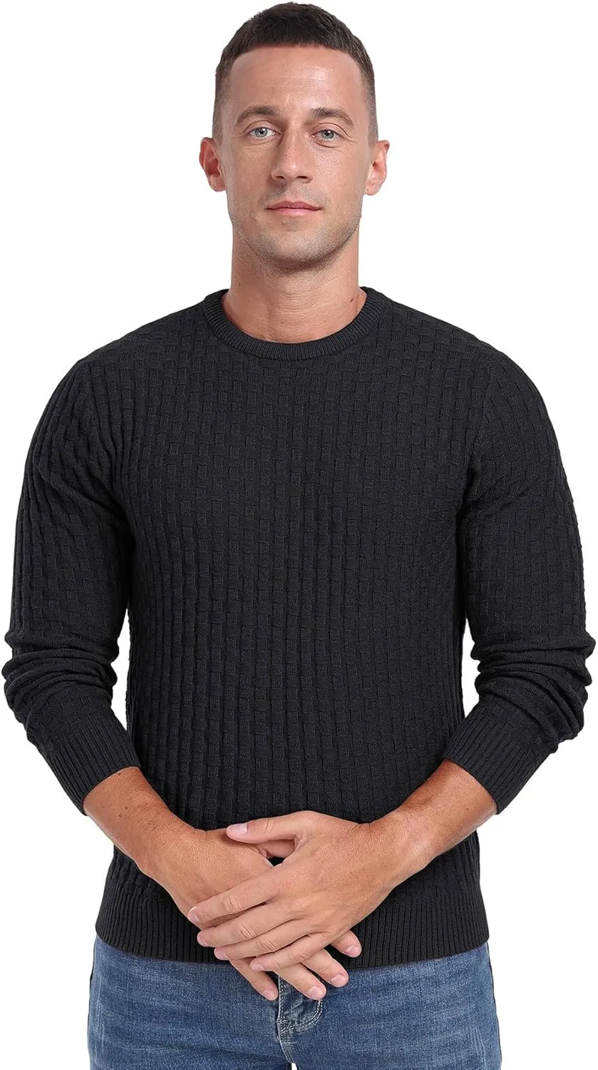 Askdeer Men's Crewneck Pullover Sweater Waffle Long Sleeve Casual Sweater Soft Knit Waffle Texture Sweater Ribbing Edge
