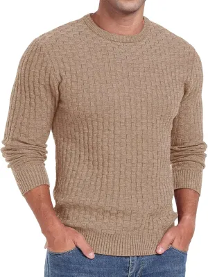 Askdeer Men's Crewneck Pullover Sweater Waffle Long Sleeve Casual Sweater Soft Knit Waffle Texture Sweater Ribbing Edge