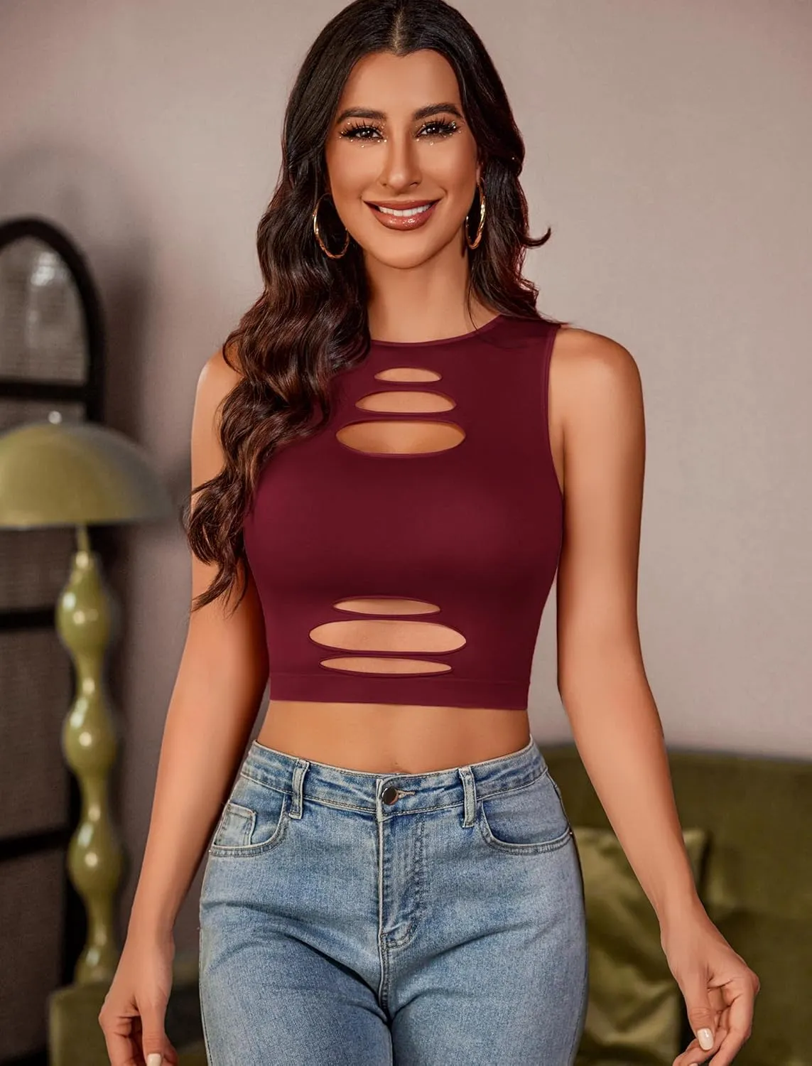 Avidlove Fishnet Top for Women Sexy Cut Out Crop Short Hollow Out Cropped Tank Top