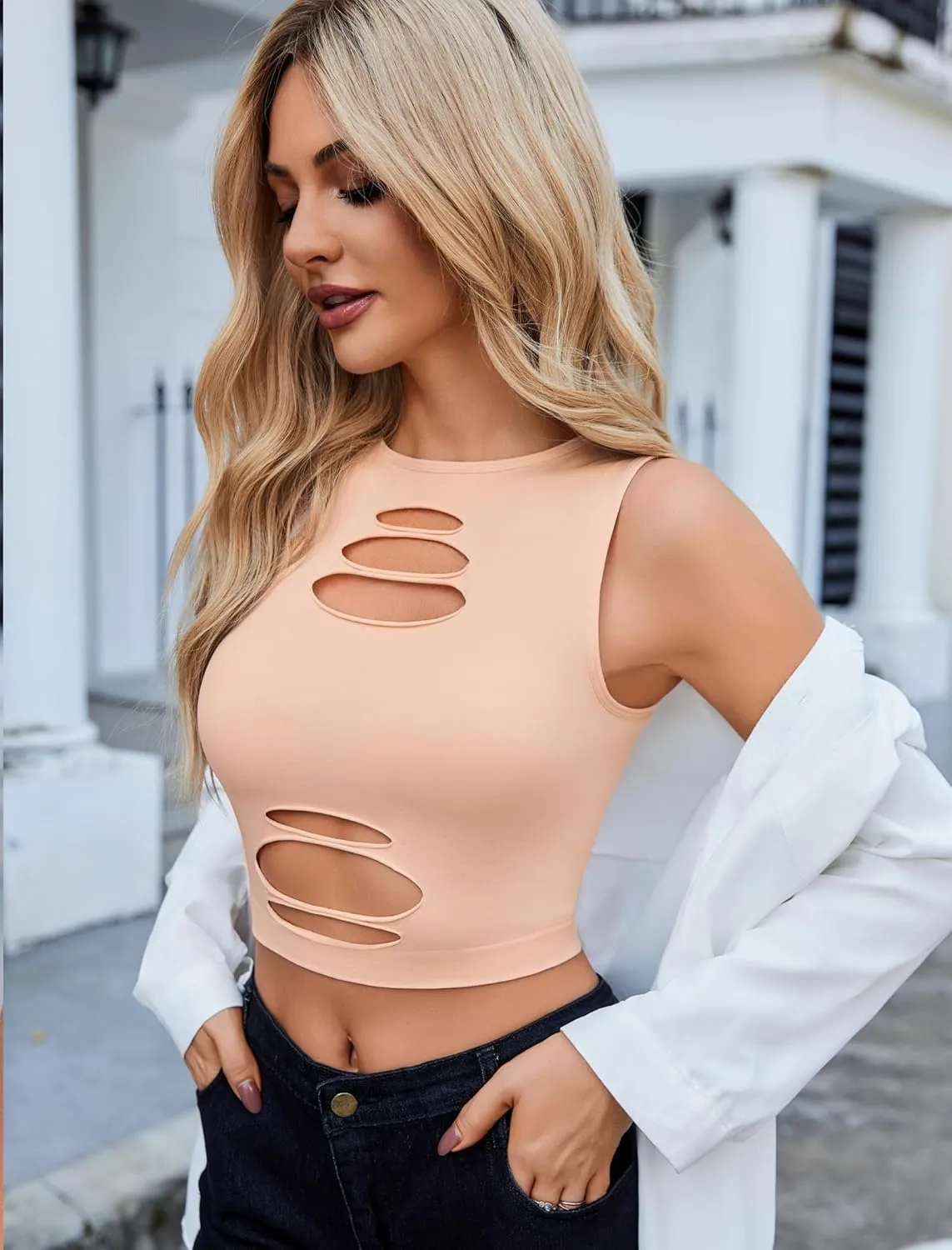 Avidlove Fishnet Top for Women Sexy Cut Out Crop Short Hollow Out Cropped Tank Top