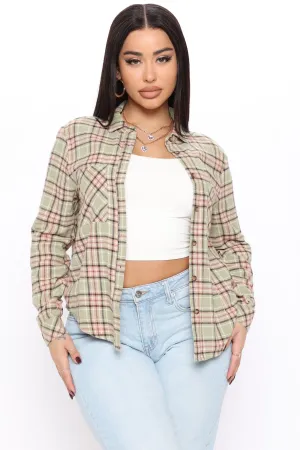 Back To The Weekend Plaid Top - Sage/combo