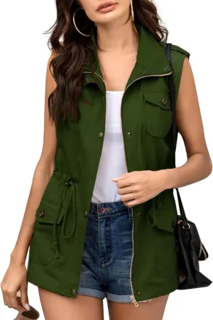 Beyove Womens Lightweight Sleeveless Military Anorak Cargo Vest No Hood