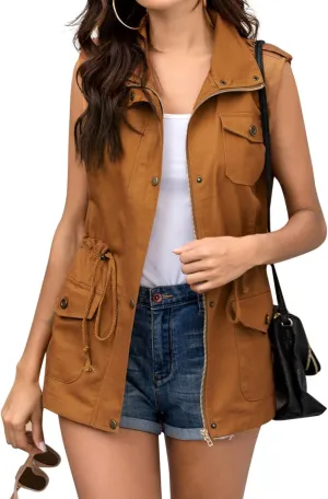 Beyove Womens Lightweight Sleeveless Military Anorak Cargo Vest No Hood
