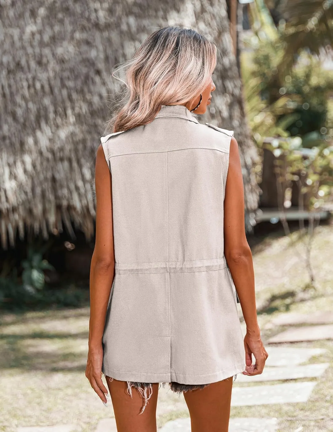 Beyove Womens Lightweight Sleeveless Military Anorak Cargo Vest No Hood