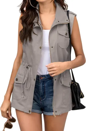 Beyove Womens Lightweight Sleeveless Military Anorak Cargo Vest No Hood