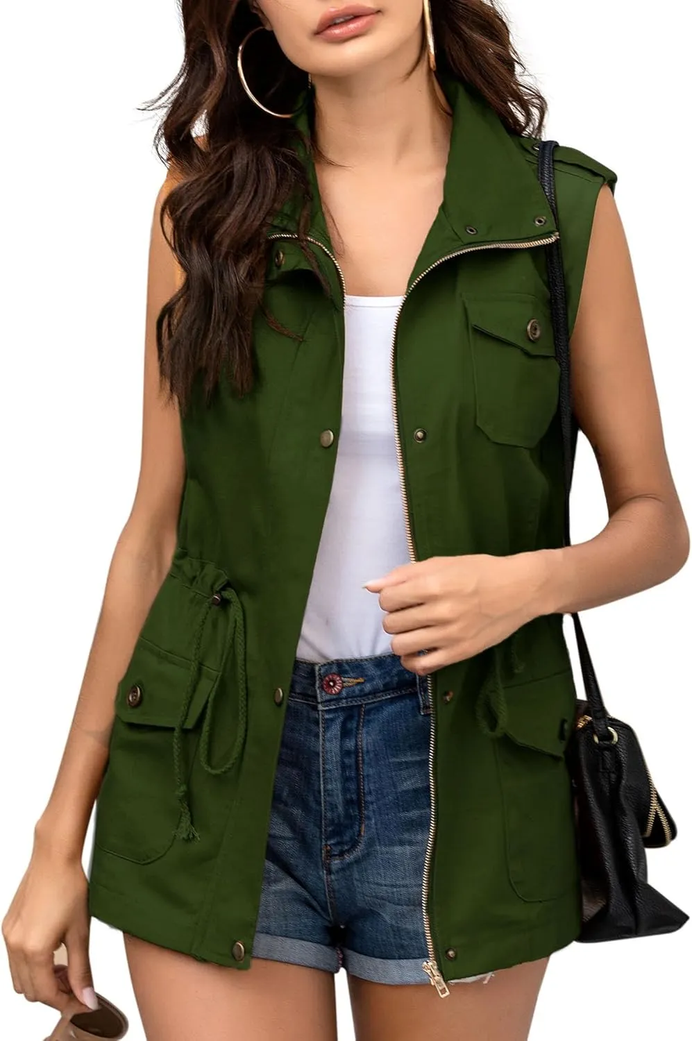 Beyove Womens Lightweight Sleeveless Military Anorak Cargo Vest No Hood