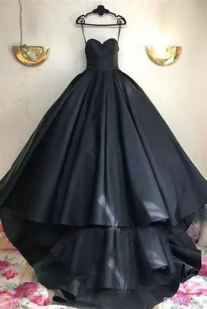 Black Sweetheart Prom with Train Charming Long Ruched Evening Dress