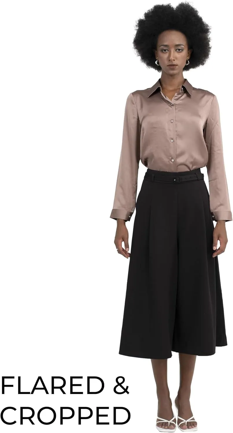 Black Wide Leg Tuytsi Pant, Culottes Womens Casual High Waist Wide Leg Pants, Slacks for Women