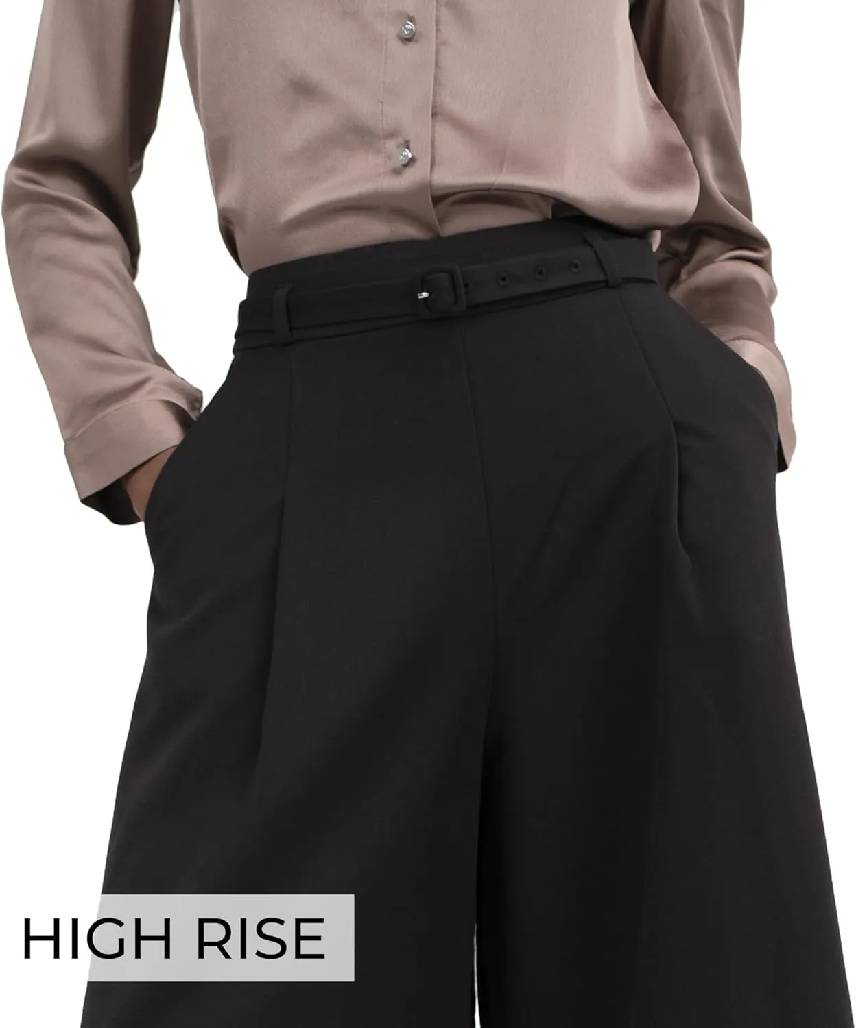 Black Wide Leg Tuytsi Pant, Culottes Womens Casual High Waist Wide Leg Pants, Slacks for Women