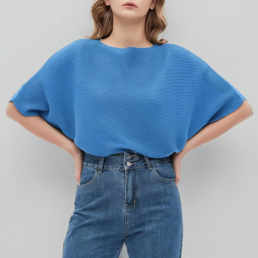 Boat Neck Short Batwing Sleeve Pullover Knit Sweaters Off Shoulder Cute Tops for Women
