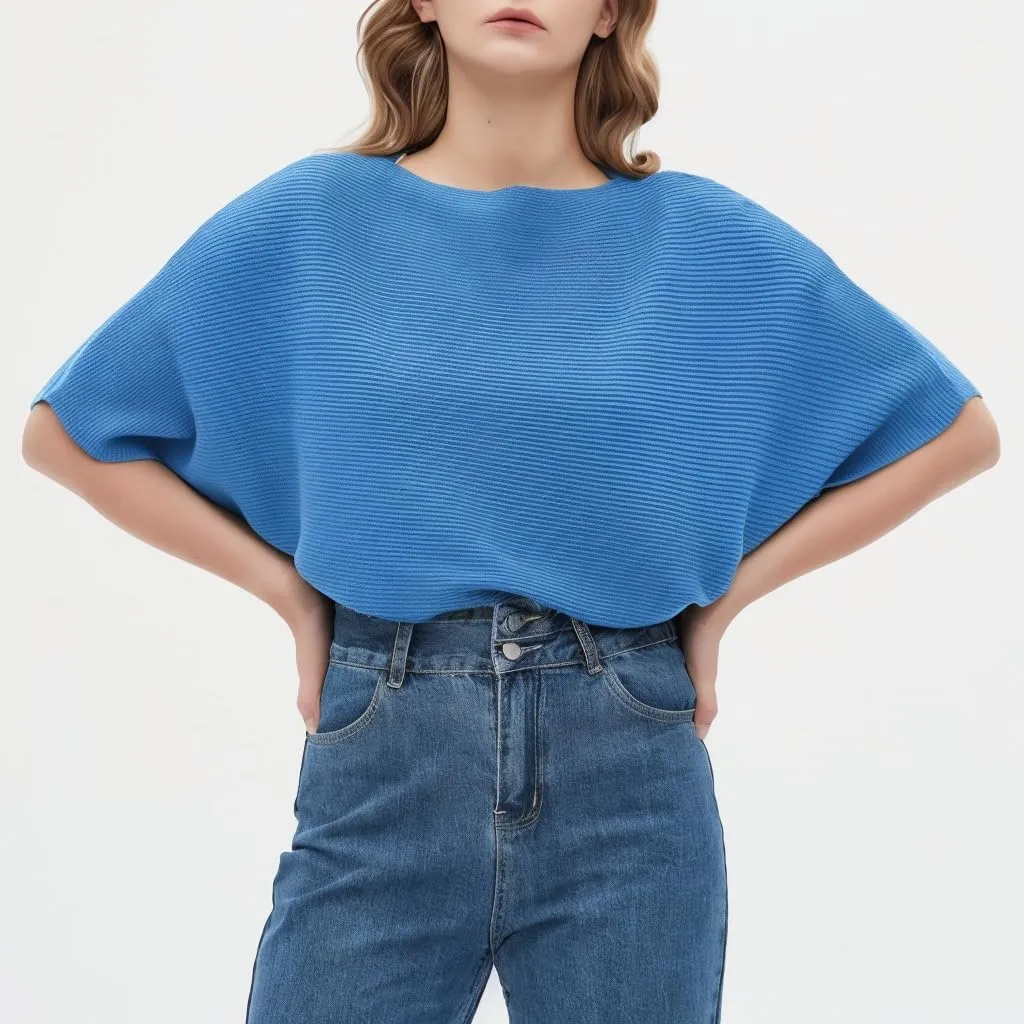 Boat Neck Short Batwing Sleeve Pullover Knit Sweaters Off Shoulder Cute Tops for Women