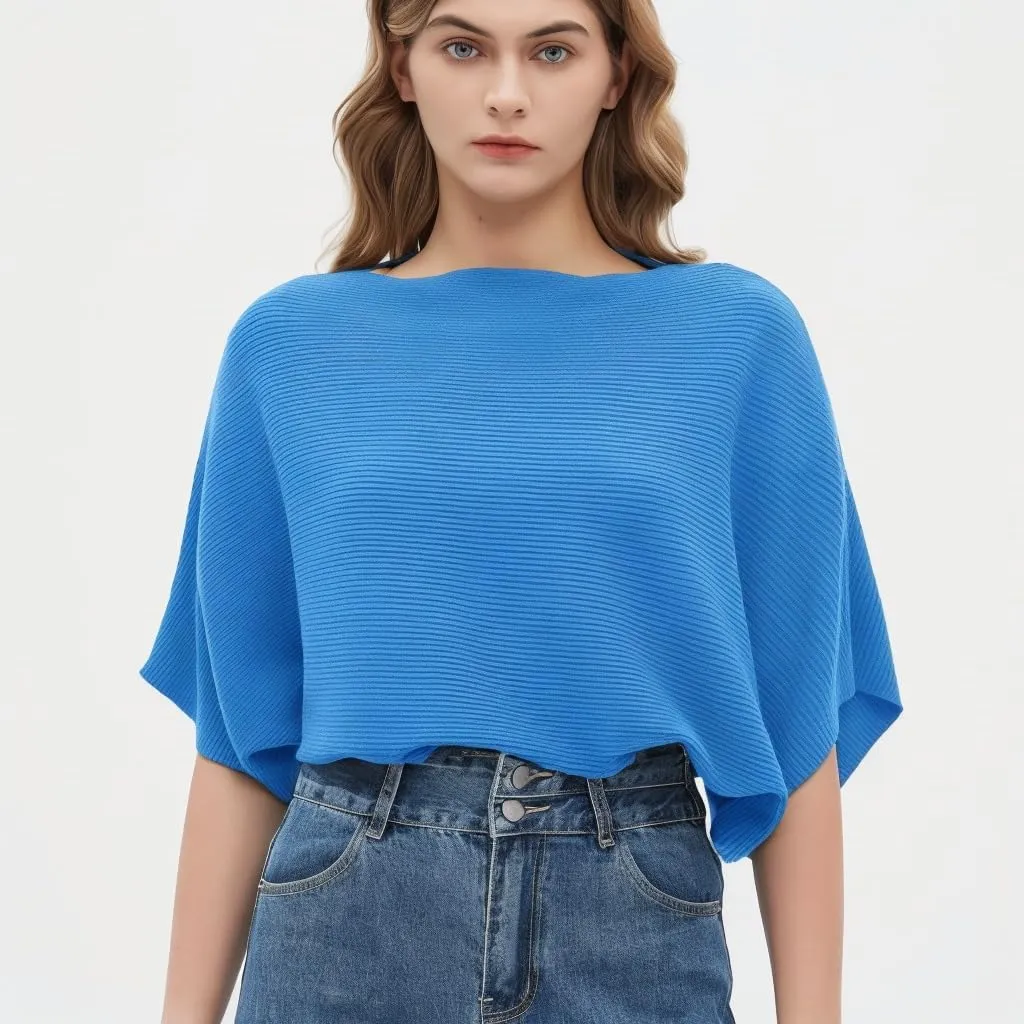Boat Neck Short Batwing Sleeve Pullover Knit Sweaters Off Shoulder Cute Tops for Women